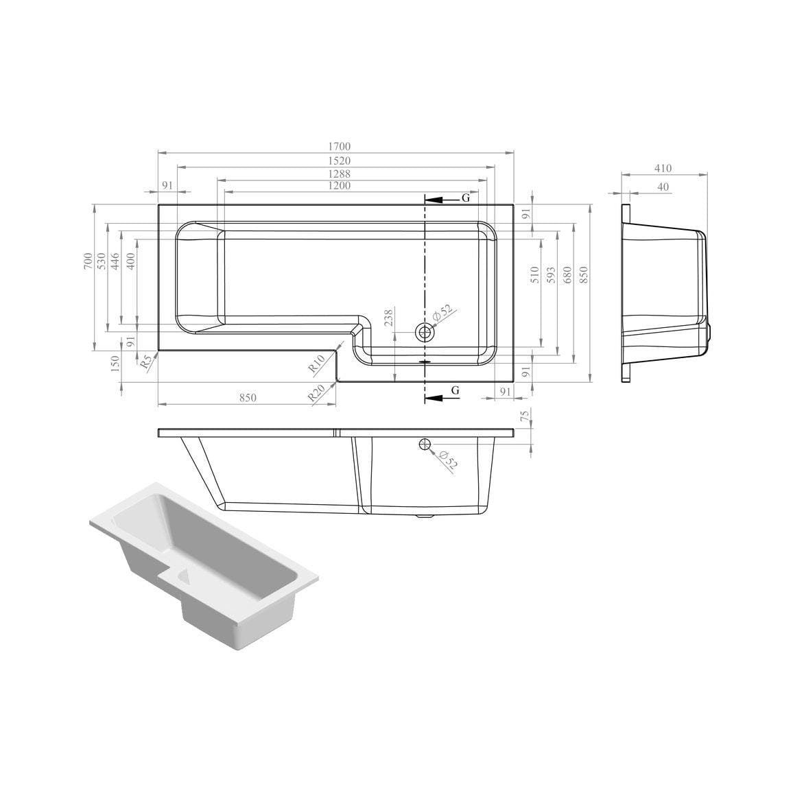 Aquarius Bathrooms Complete Bathroom Suite Aquarius Altano Complete Bathroom Suite with 1700mm L-Shaped Bath, Toilet, Basin, Shower & Taps