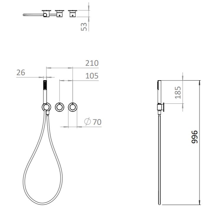 UK Bathroom Store Concealed Shower Set Crosswater Module Plus Shower Set 3 - 2 Outlet with Revive Multifunctional Spotlight Shower Head and Pencil Handset