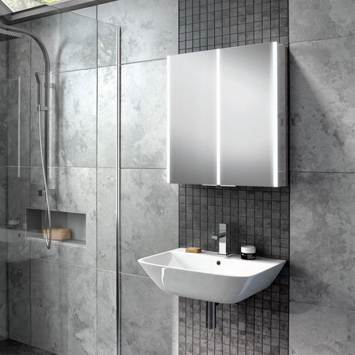 HiB Mirrored Cabinet 605 x 700mm HiB Xenon LED Colour Temperature Changing Mirrored Cabinet