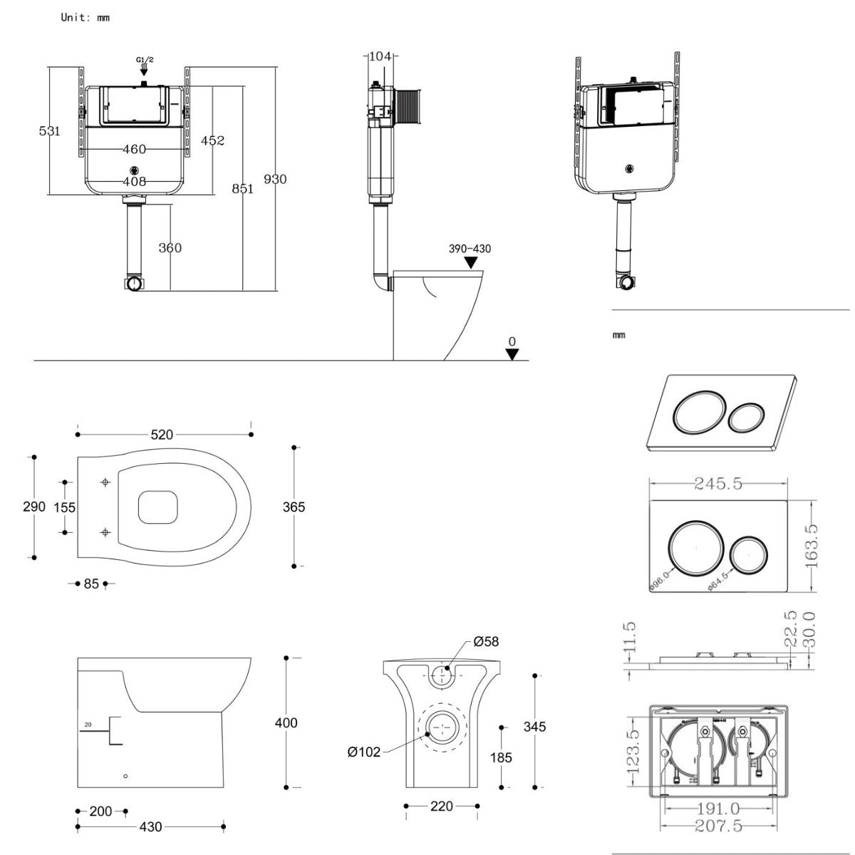 Aquarius Bathrooms Back To Wall Toilet Aquarius Urbano Rimless Back to Wall Toilet Pack with Cistern, Flush Plate, Soft Closing Seat and Hinge Covers