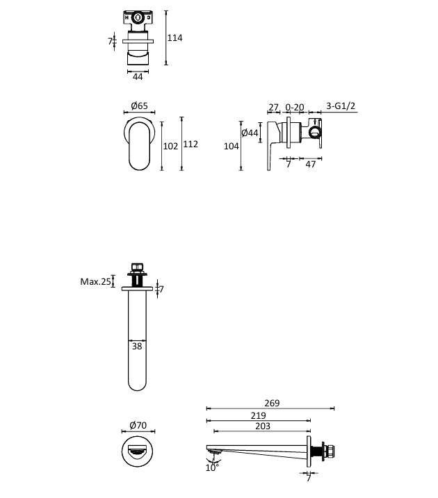 Crosswater Drift 2 Hole Wall Mounted Basin Mixer Tap