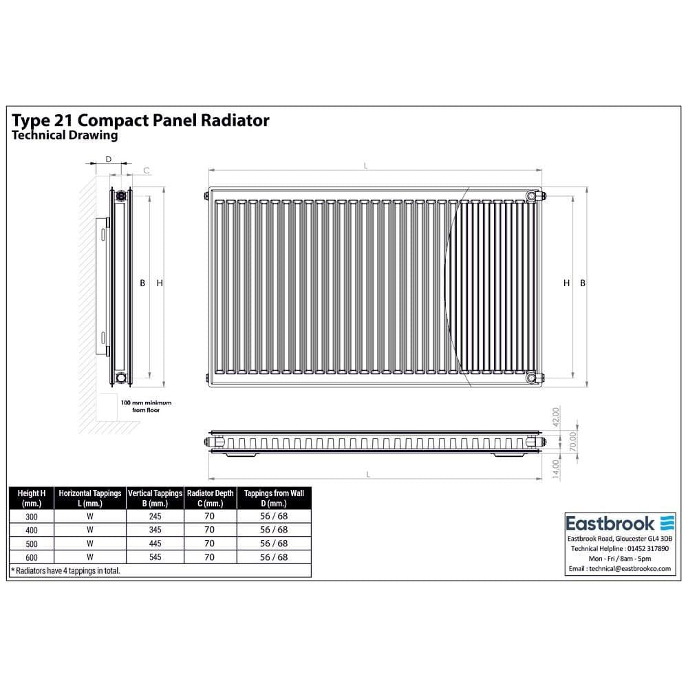 Aquarius Type 21 Aquarius Type 21 Compact Panel Radiator In Gloss White