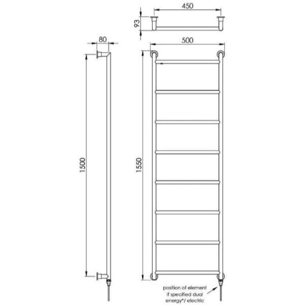 Vogue Ladder Rail Vogue Vivid Straight Heated Towel Rail in Chrome