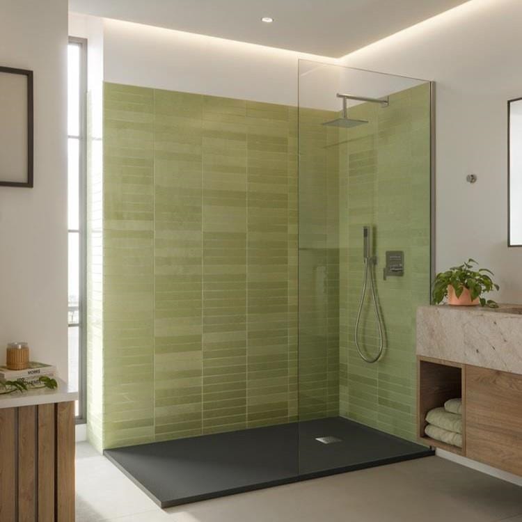 Aquarius Rectangle Shower Tray Aquarius Honiston Mineral Composite Slate Effect Shower Tray in Charcoal Grey