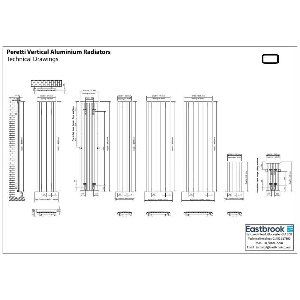 Eastbrook Panel Radiator Eastbrook Peretti Straight Vertical Aluminium Radiator in Matt Anthracite