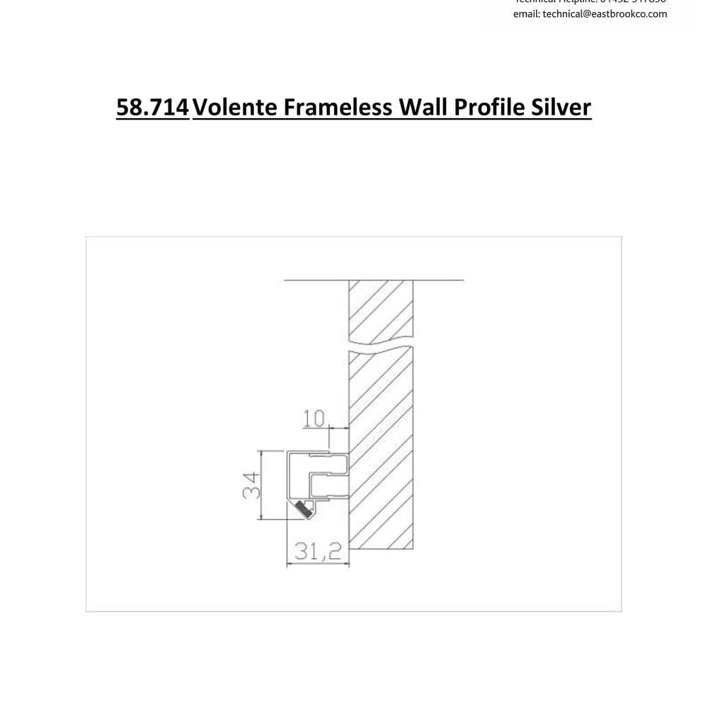 Eastbrook Eastbrook Volente Frameless Wall Profile for Alcove Fittings in Polished Chrome (adds 10mm)