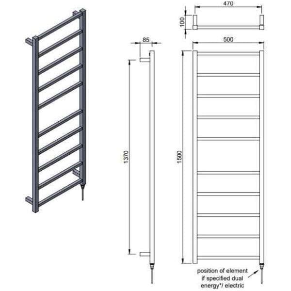 Vogue Designer Towel Radiator Vogue Ideal Straight Designer Towel Radiator in Polished Stainless Steel