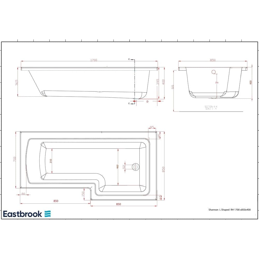 Eastbrook L-Shaped Shower Bath Eastbrook Shannon L-Shape Shower Bath