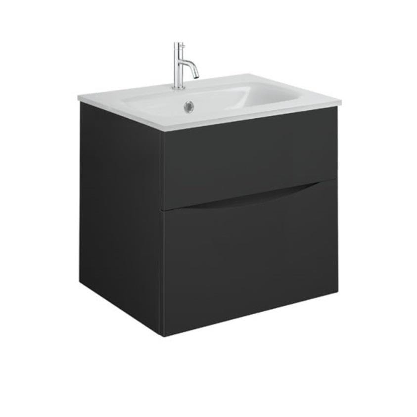 Crosswater Wall Mounted Vanity Unit Matt Black / 500mm Crosswater Glide II 2 Drawer Vanity Unit with Basin