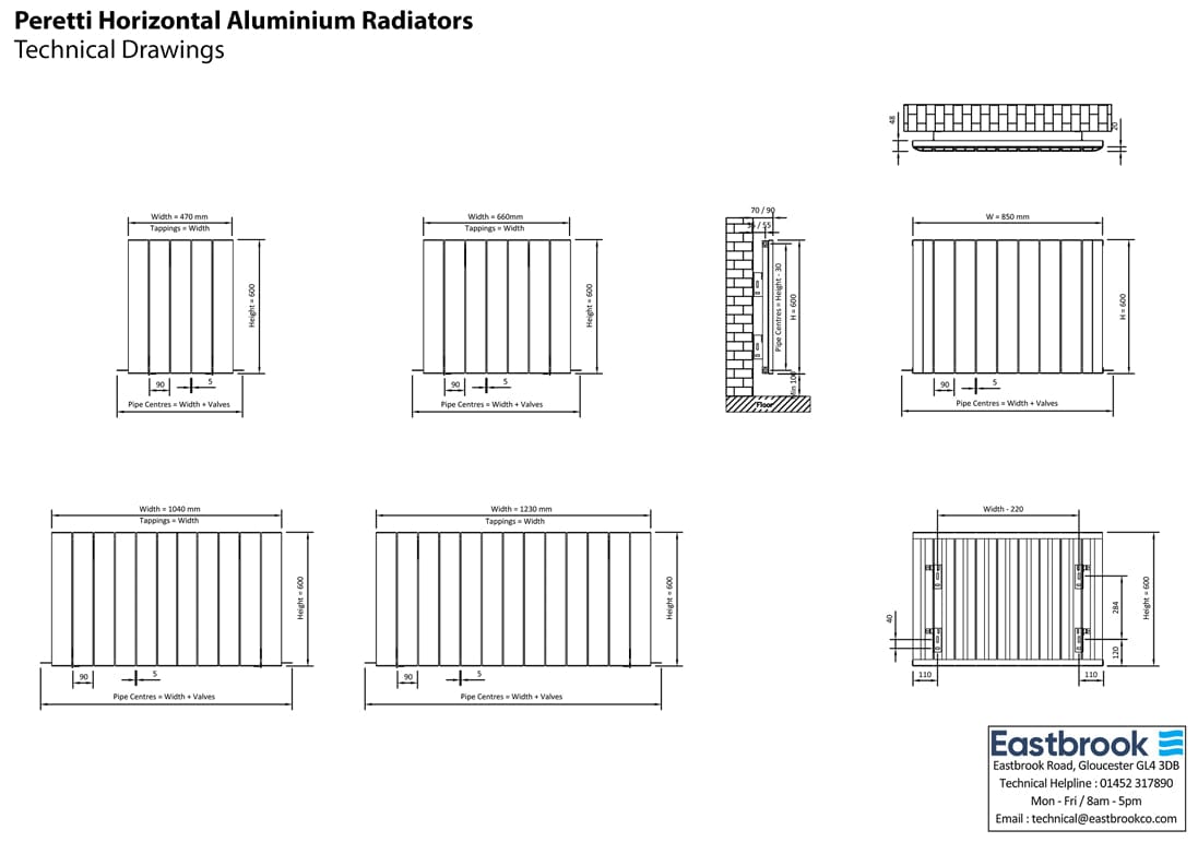 Eastbrook Panel Radiator Eastbrook Peretti Straight Horizontal Aluminum Radiator in Matt Black