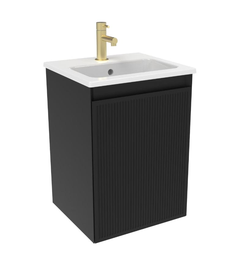Saneux Wall Mounted Vanity Unit Matte Black / 0 Hole Saneux Monument Vanity Unit With Basin - 400 x 360mm - One Door - Wall Mounted