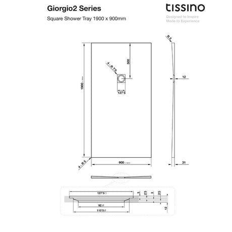 Tissino Rectangle Shower Tray 1900 x 900mm Tissino Giorgio2 Rectangle Shower Tray in Grey Slate