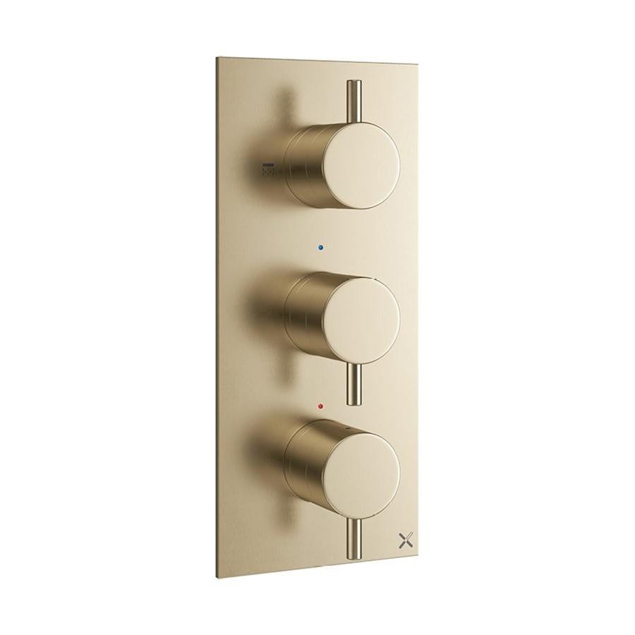 Crosswater Concealed Shower Valve Brushed Brass Crosswater MPRO 2 Outlet, 3 Handle Concealed Thermostatic Shower Valve