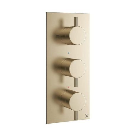 Crosswater Concealed Shower Valve Brushed Brass Crosswater MPRO 2 Outlet, 3 Handle Concealed Thermostatic Shower Valve