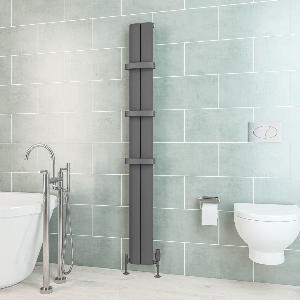 Eastbrook Panel Radiator 1800 x 185mm / Central Heating Eastbrook Berlini Straight Vertical Aluminium Radiator in Matt Anthracite