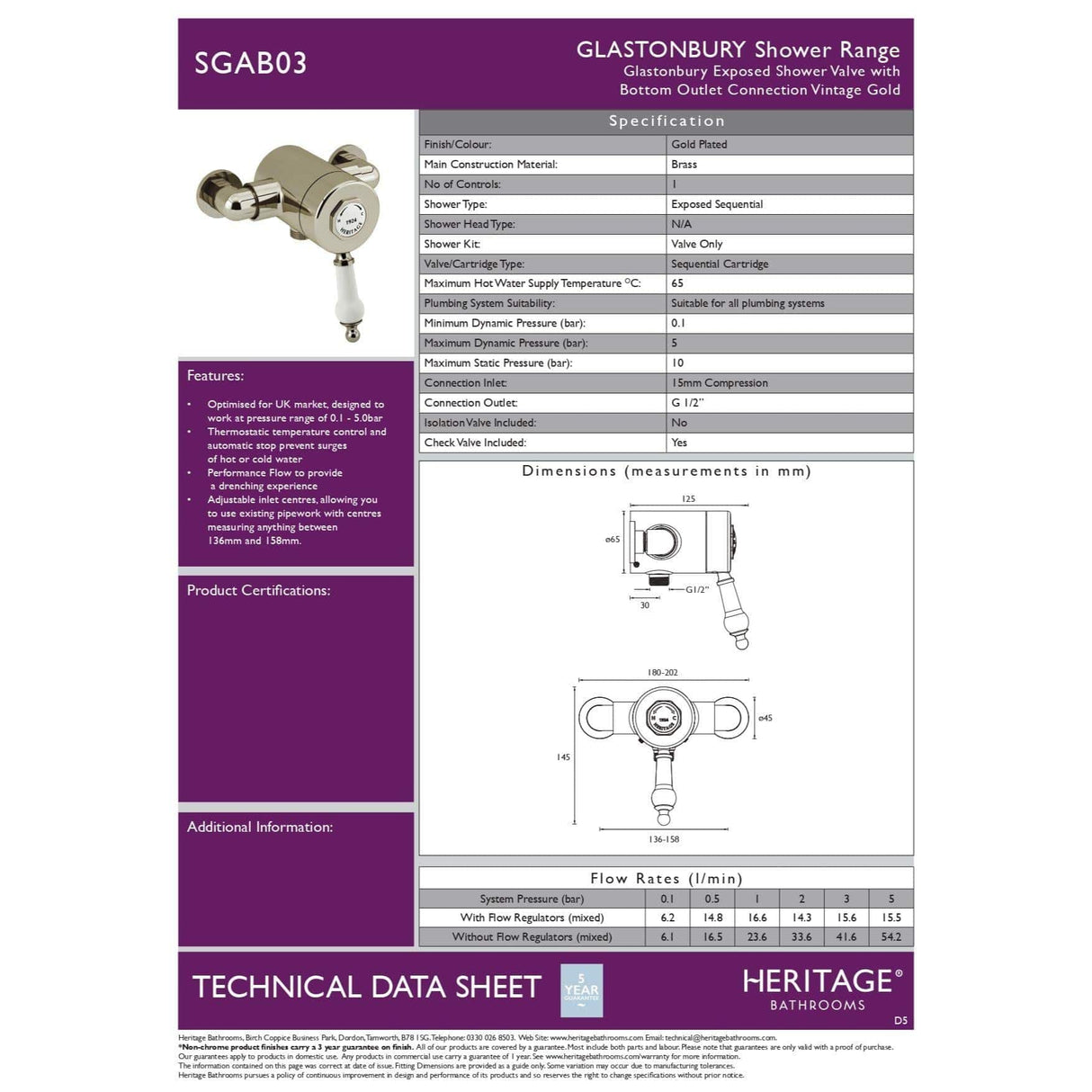 Heritage Exposed Shower Valve Heritage Glastonbury Exposed Thermostatic 1 Outlet, 2 Handle Shower Valve