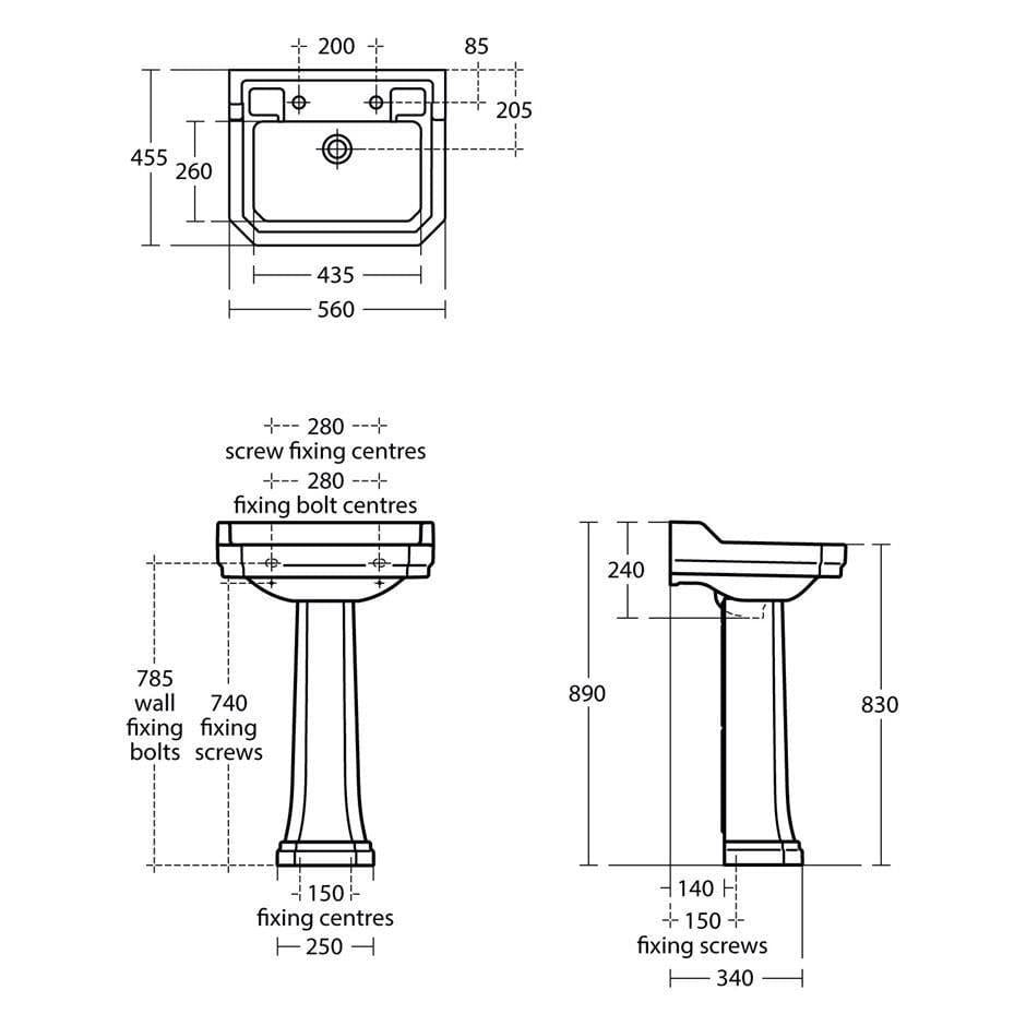 Ideal Standard Pedestal Basin Ideal Standard Waverley 560mm Traditional Basin with Pedestal and Overflow