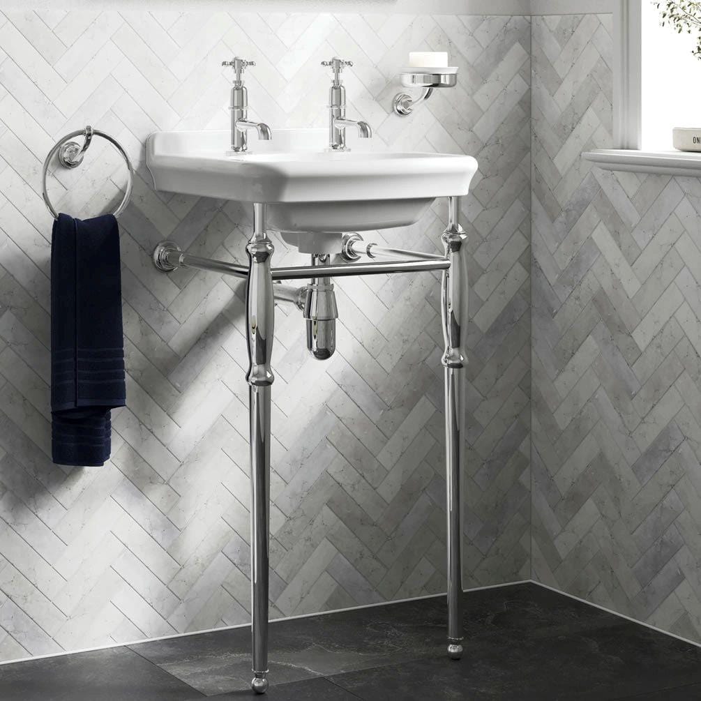 UK Bathroom Store Wall Hung Basin 2 / Chrome Burlington Guild 450mm Cloakroom Basin with Washstand