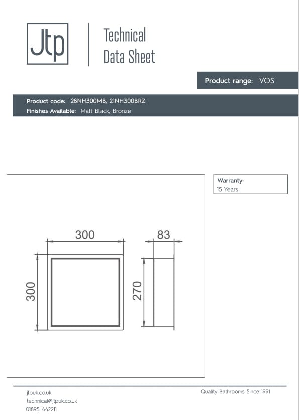 JTP Shelf JTP VOS Square Shower Niche - 300 x 300mm