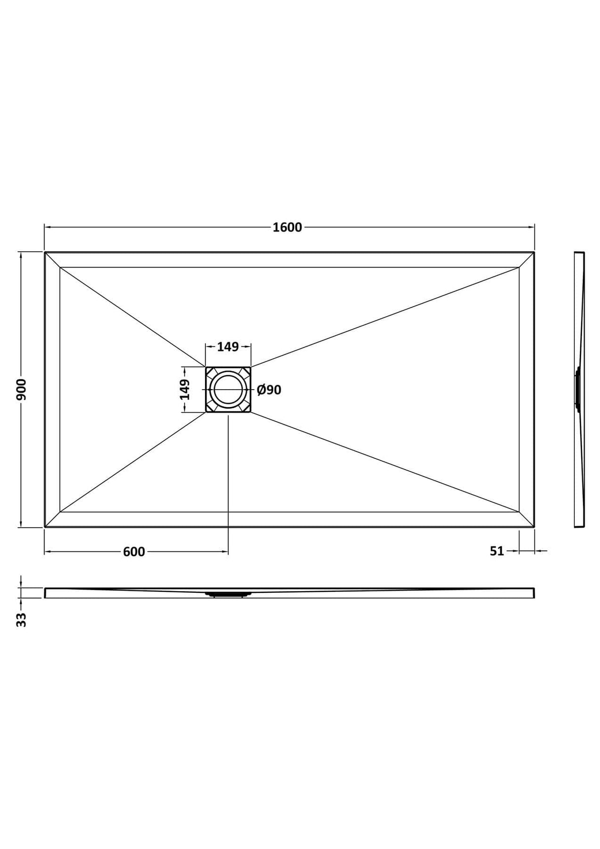 UK Bathroom Store Rectangle Shower Tray 1600x900mm Aquarius Urbano Slimline 33mm Slate Effect Rectangular Stone Resin Shower Tray in Black Slate