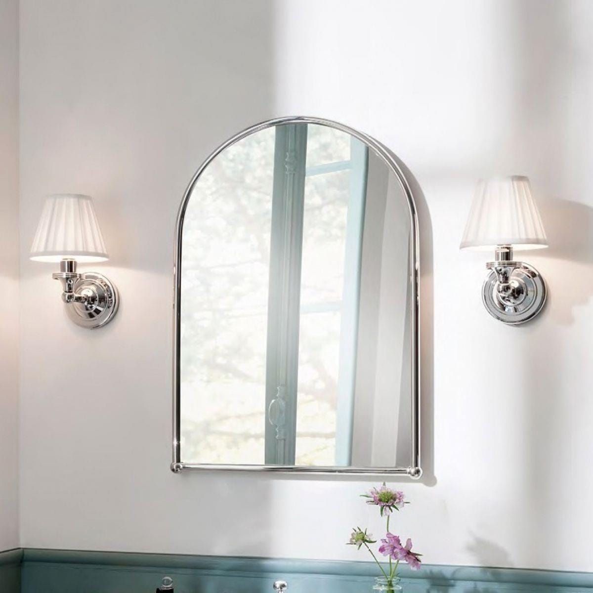 Burlington Bathroom Lighting Chrome Burlington LED Round Bathroom Wall Light with White Fine Pleated Shade