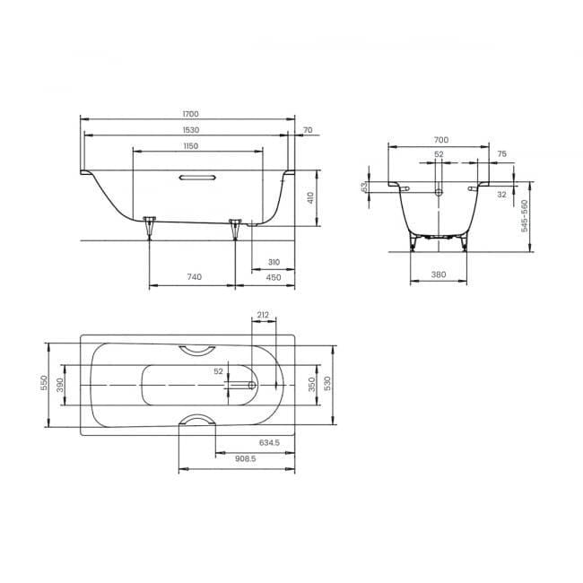 Kaldewei Single Ended Bath Kaldewei Saniform Plus Single Ended Steel Bath with Leg Set