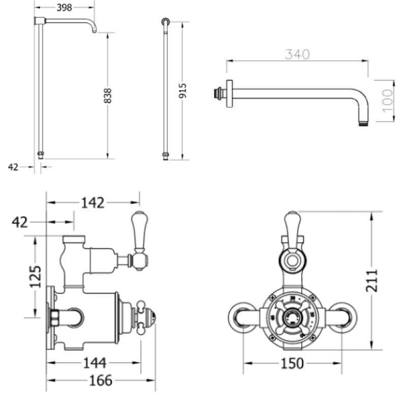 Crosswater Exposed Shower Set Crosswater Belgravia Thermostatic Shower Kit with Exposed Valve and Fixed Shower Head in Chrome