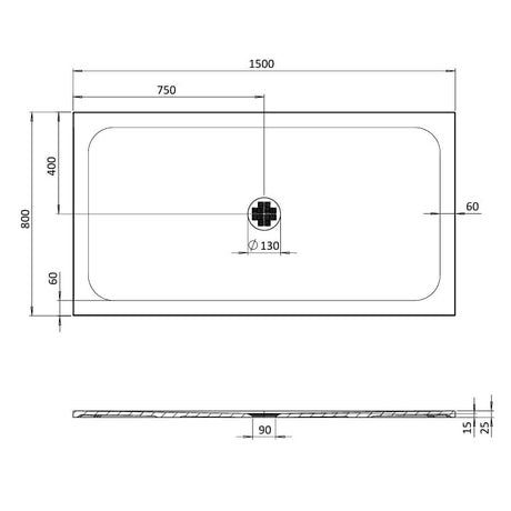 Crosswater Rectangle Shower Tray 800 x 1500mm Crosswater Creo Rectangle 25mm Stone Resin Shower Tray with Waste