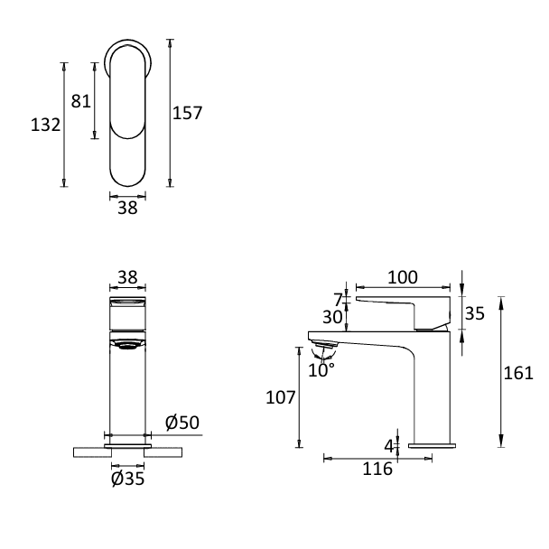 Crosswater Drift Mono Basin Mixer Tap with Clicker Waste