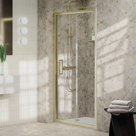 Aquarius Sliding Shower Door Brushed Brass / 1200mm Aquarius Pluvia 8mm Sliding Shower Door