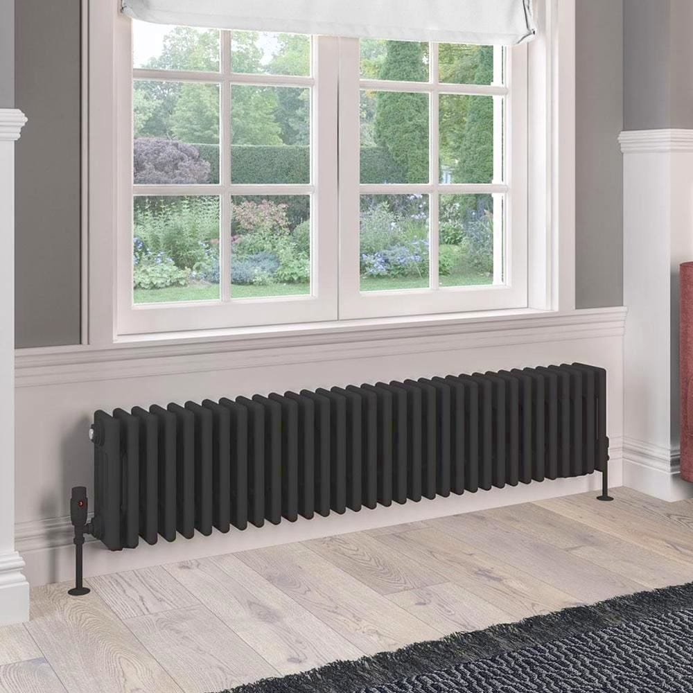Eastbrook 300 x 1505 / Electric Only Eastbrook Rivassa Traditional 4 Column Radiator in Matt Black