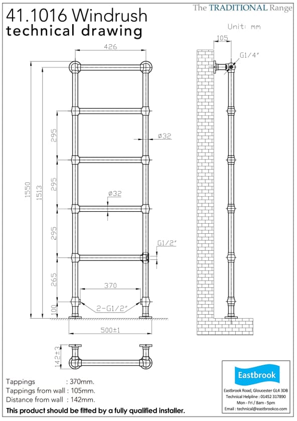 Eastbrook Traditional Towel Rail Eastbrook Windrush Straight Vertical Traditional Radiator