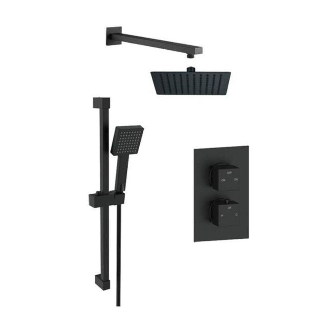 Aquarius Concealed Shower Set Black Aquarius Modern Square Shower Bundle with Riser
