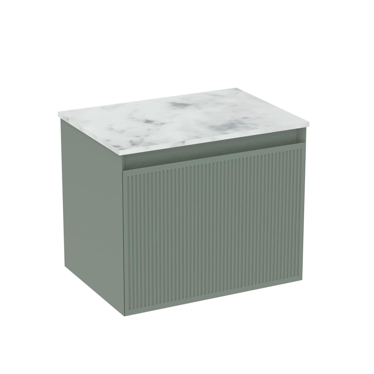 Saneux Wall Mounted Vanity Unit Matte Sage / Matte Carrara White Worktop Saneux Monument 500mm Wall Mounted One Drawer Vanity Unit with Basin or Worktop