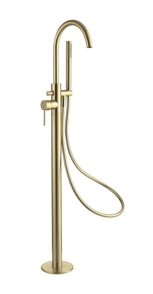 Aquarius Freestanding Bath Filler Brushed Brass Aquarius RF-Series Floor Standing Bath Shower Mixer with Shower Kit