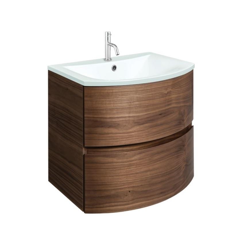 Crosswater Wall Mounted Vanity Unit American Walnut / 600mmm / Ice White Basin - 1 Tap Hole Crosswater Svelte Wall Hung Vanity Unit with Basin