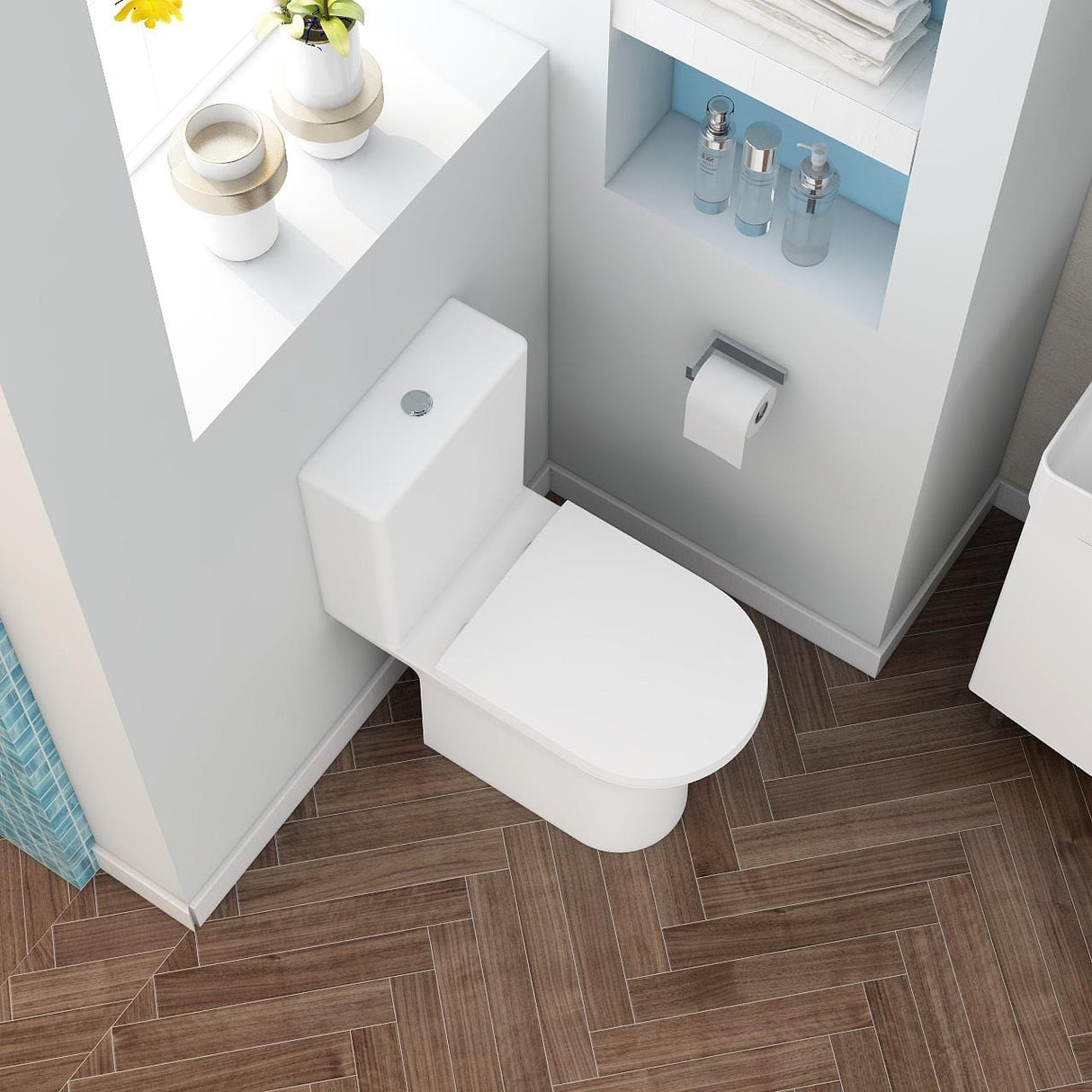 Imex Close Coupled Toilet Imex Blade Rimless Comfort Height Open Back Close Coupled Toilet with Soft Close Seat in White