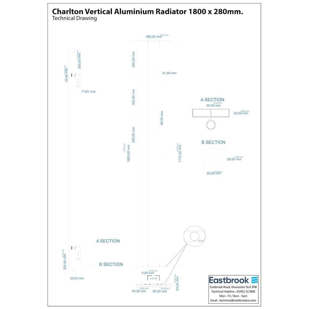 Eastbrook Charlton Vertical Aluminium Designer Radiator in Matt White