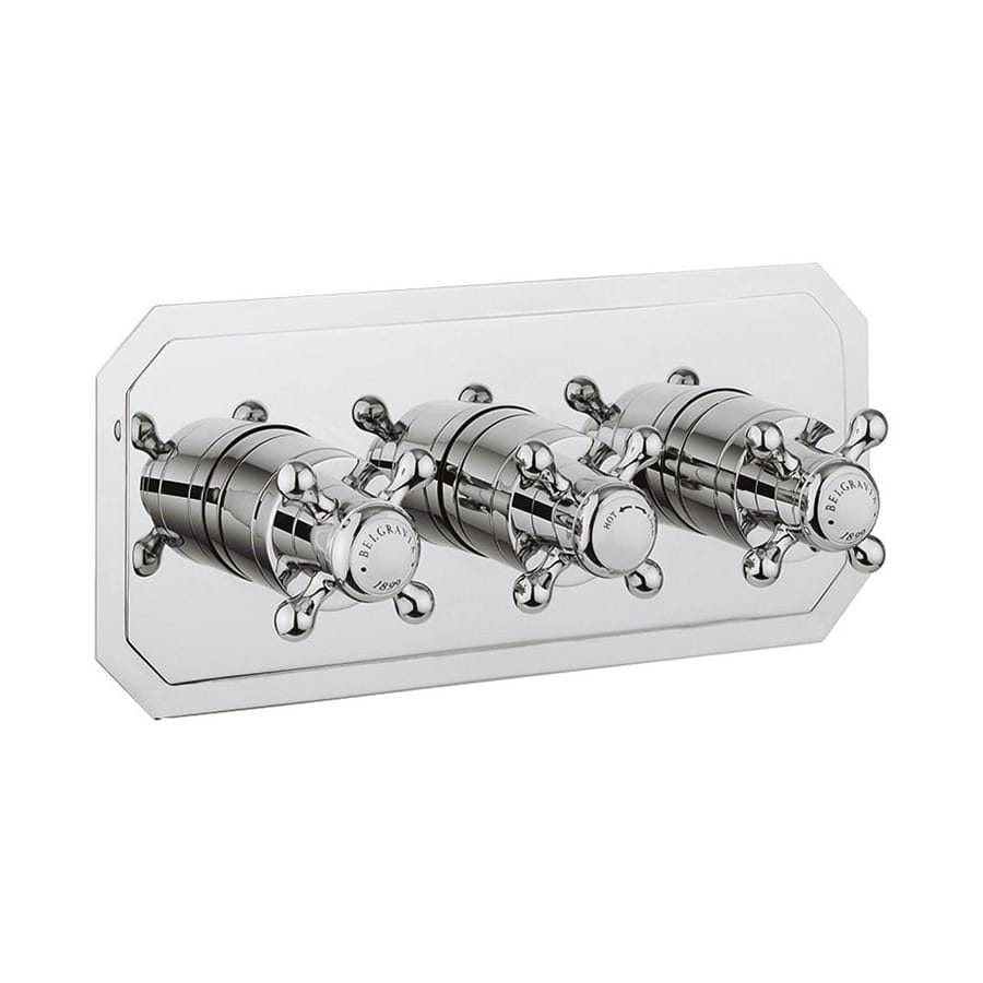 Crosswater Concealed Shower Valve Crosswater Belgravia Crosshead 2 Outlet, 3 Handle Horizontal Concealed Thermostatic Shower Valve in Chrome