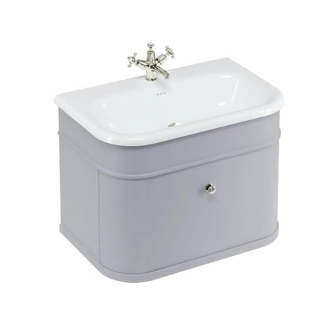 Burlington Wall Mounted Vanity Unit Classic Grey / Natural Stone Roll Top Basin - 1 Tap Hole / Brushed Nickel Burlington Chalfont 750mm Wall Mounted Single Drawer Vanity Unit with Basin