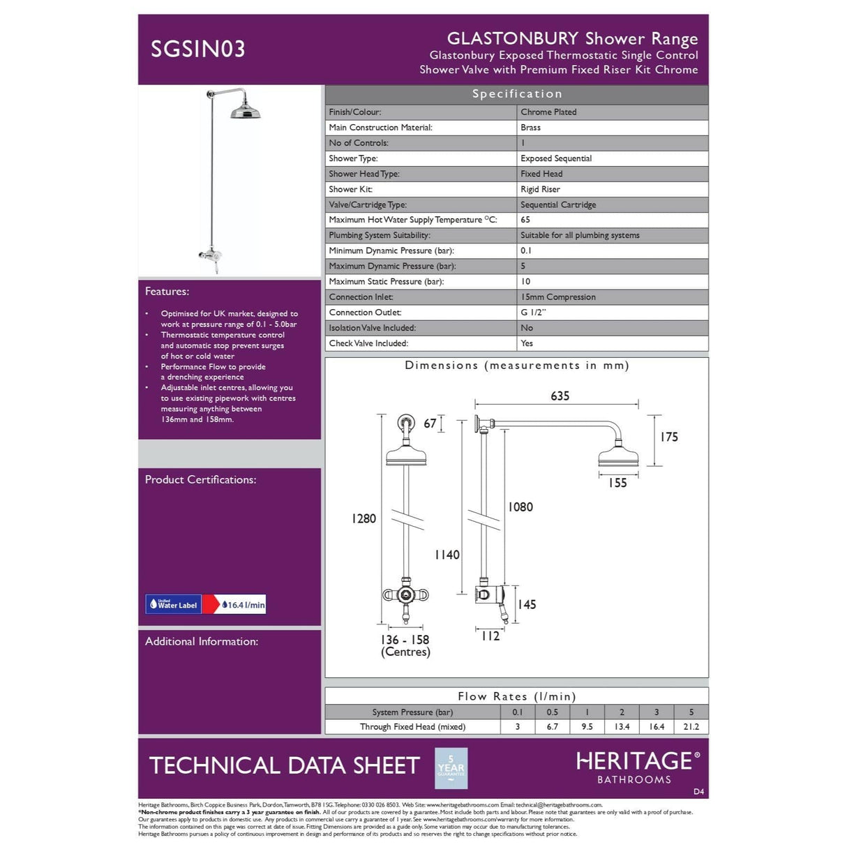Heritage Exposed Shower Set Heritage Glastonbury Exposed Shower with Premium Fixed Rigid Riser Kit