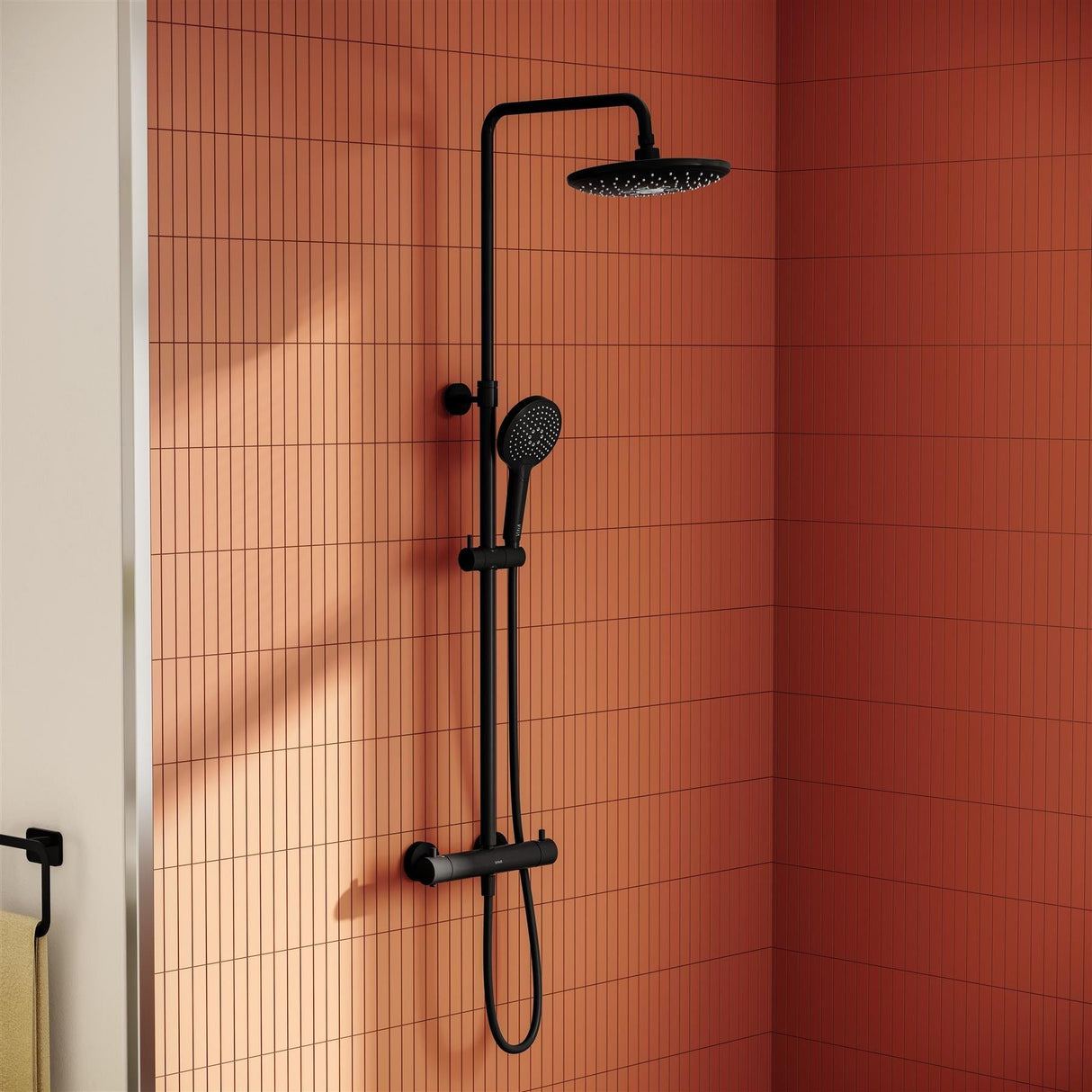 VitrA Exposed Shower Set VitrA Aquaheat Bliss Exposed Thermostatic Shower Valve Set with Adjustable Riser Shower Head and Handset