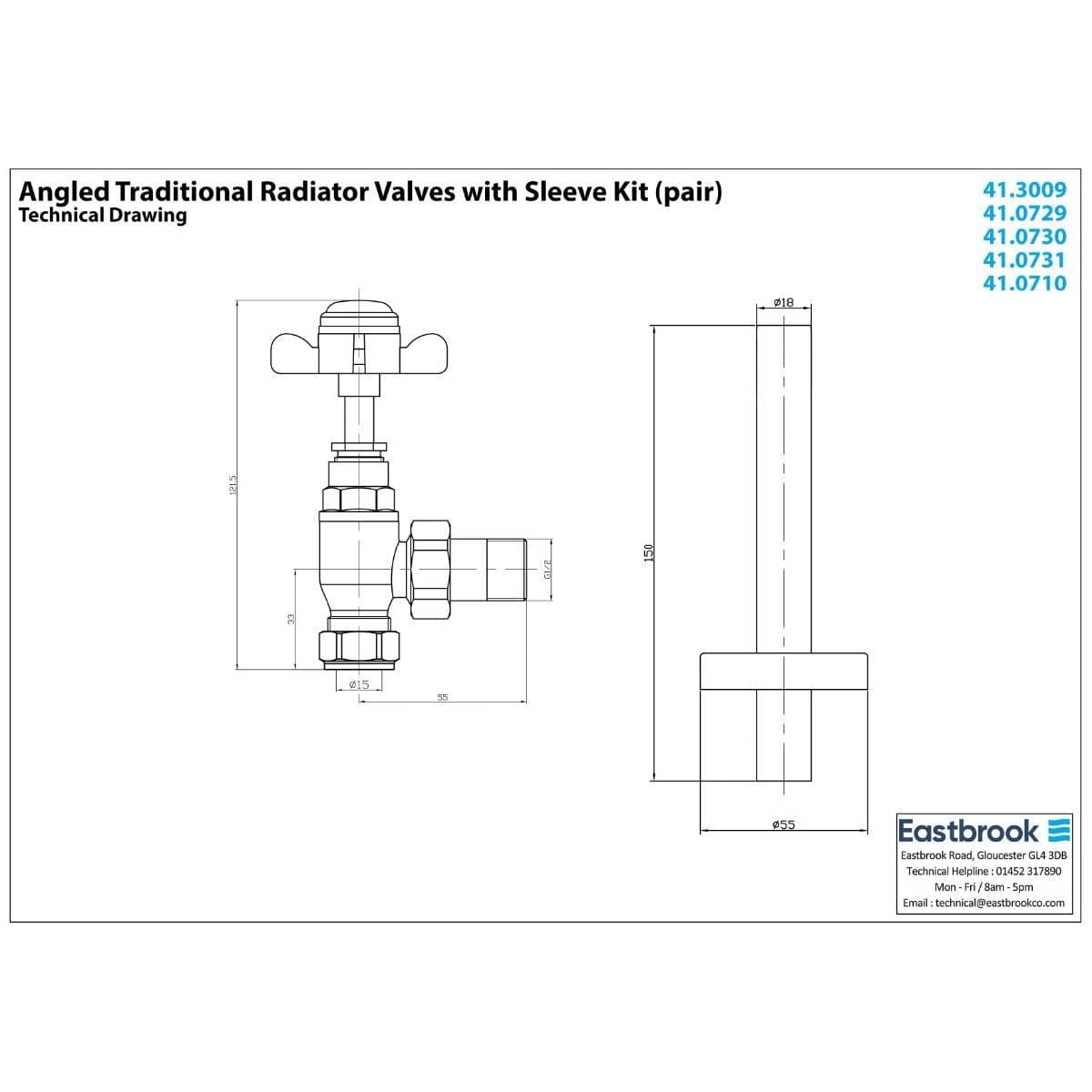 Eastbrook Radiator Valve Eastbrook Traditional Angled Manual Radiator Valve and Tail (Pair)