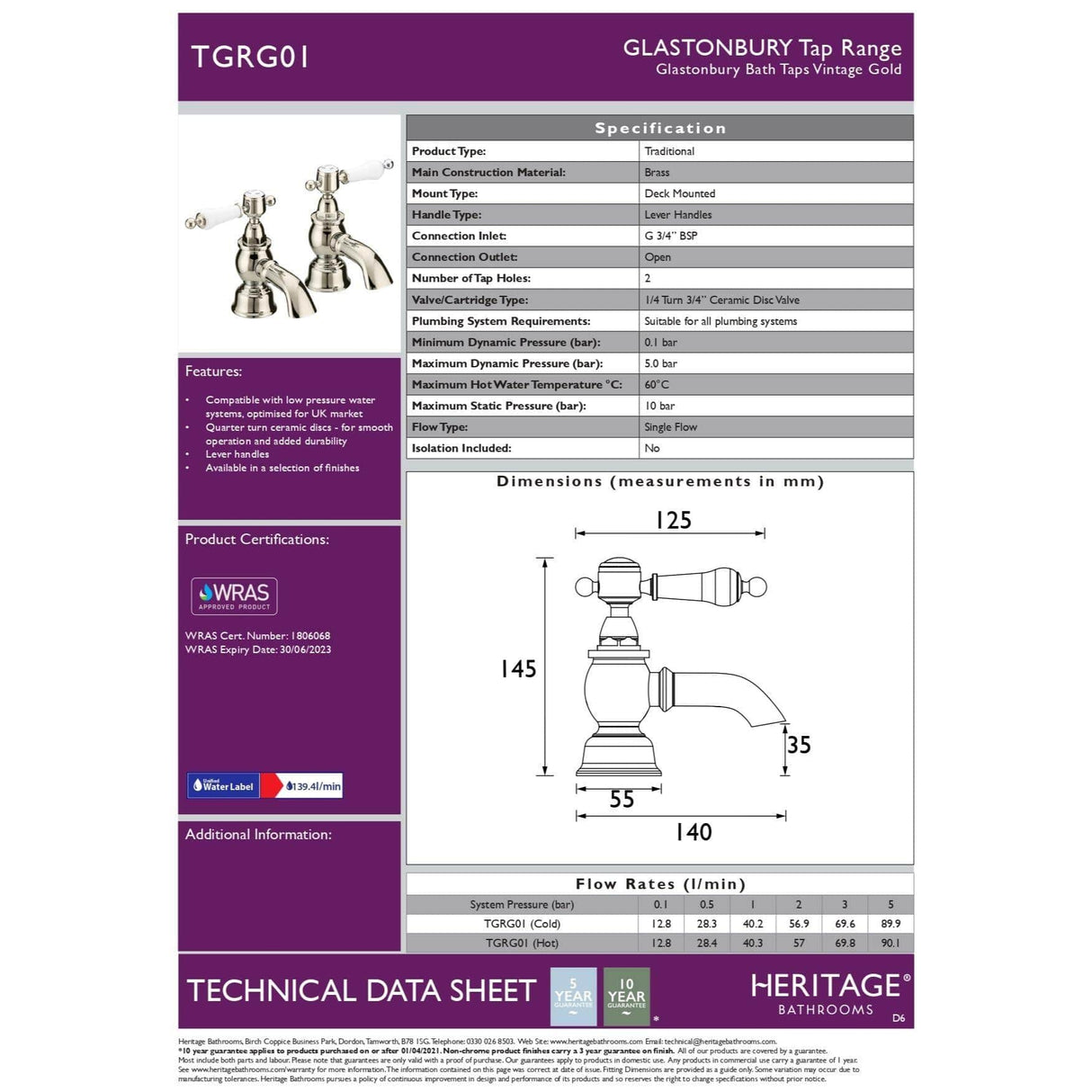 Heritage Pillar Bath Tap Heritage Glastonbury Bath Pillar Taps (Pair)