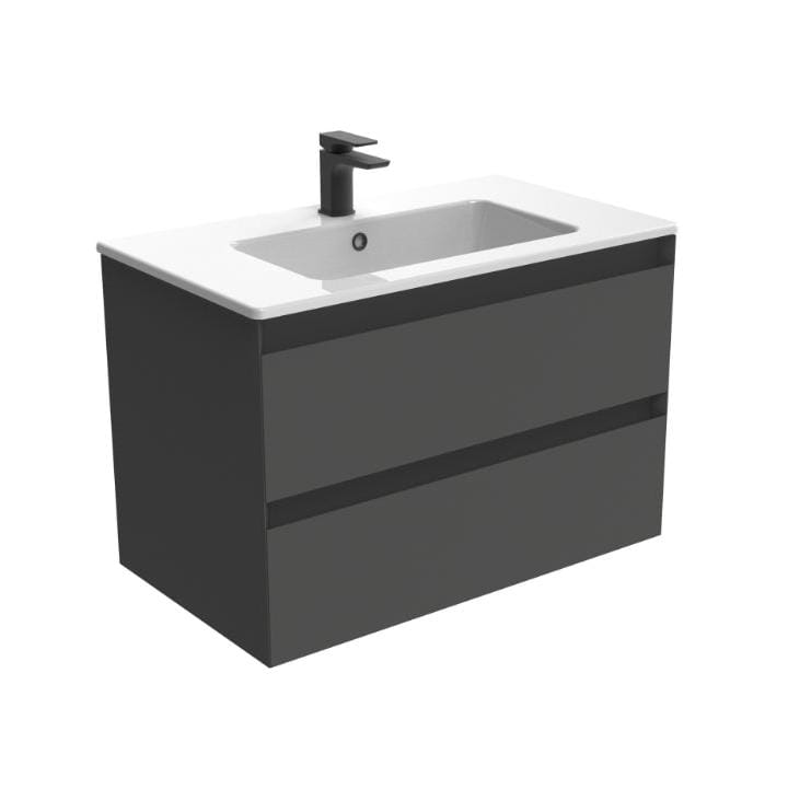Saneux Wall Mounted Unit Matte Anthracite / 0 Hole Saneux Uni Vanity Unit With Basin - 800 x 470mm - Two Drawer - Wall Mounted