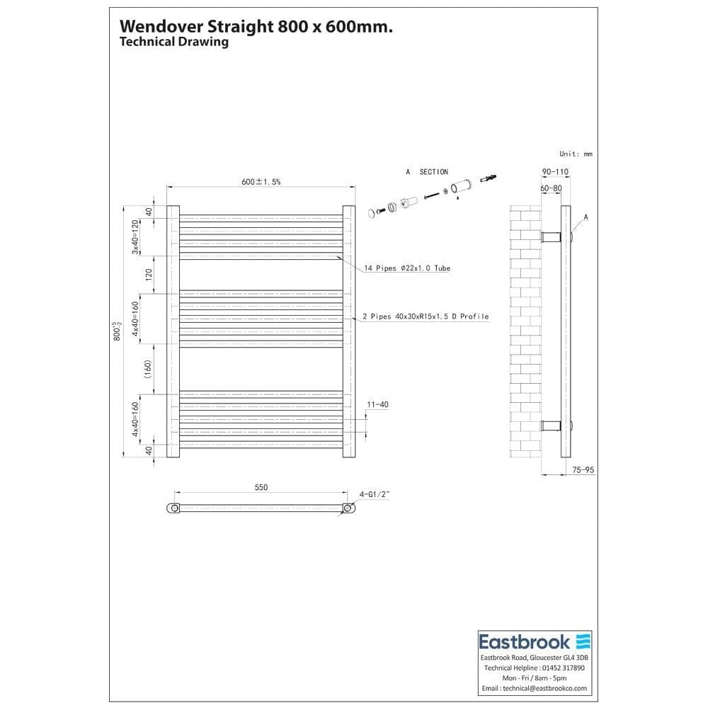 Eastbrook Wendover Straight Heated Towel Rail in Anthracite