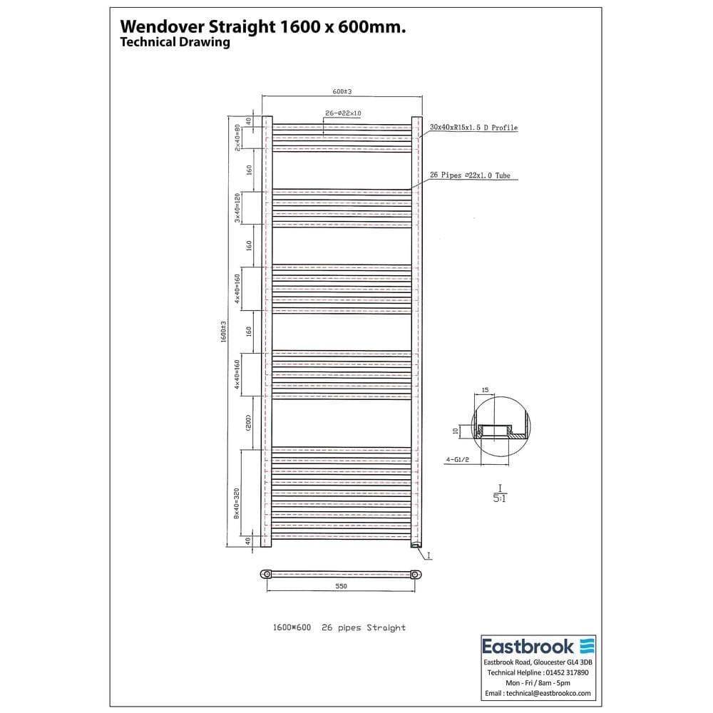 Eastbrook Wendover Straight Vertical Heated Towel Rail in White