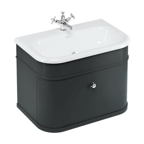 Burlington Wall Mounted Vanity Unit Matt Black / Ceramic Basin - 1 Tap Hole / Chrome Burlington Chalfont 750mm Wall Mounted Single Drawer Vanity Unit with Basin