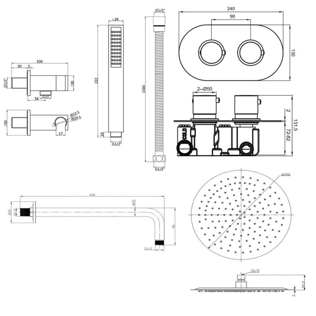 Aquarius RainLux Round 2 Outlet Shower Set with Shower Head and Single Function Handset