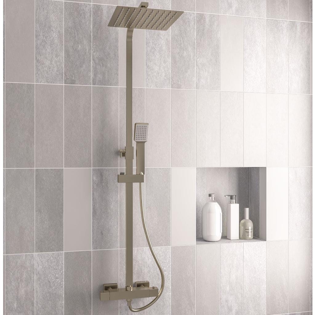 Aquarius Exposed Shower Set Brushed Brass Aquarius Modern Square Thermostatic Shower